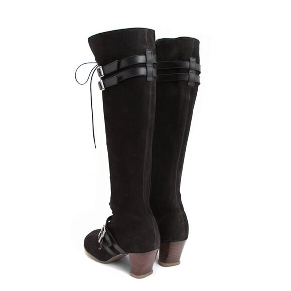 JOHN FLUEVOG OPERETTAS: HJORDIS  BLACK Suede LEATHER KNEE HIGH BOOTS 9.5 - Picture 3 of 15